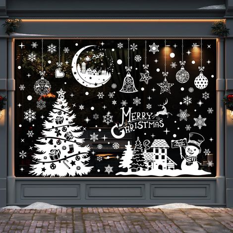 NoëL Fenêtre Autocollants,202PCS Grand Arbre de Noël Flocon de Neige Fenetre Stickers, Reutilisable Statique Verre Autocollant Noël Hiver Decoration pour Fête Fenêtres Portes Maison Boutique Scolaire (1/5)