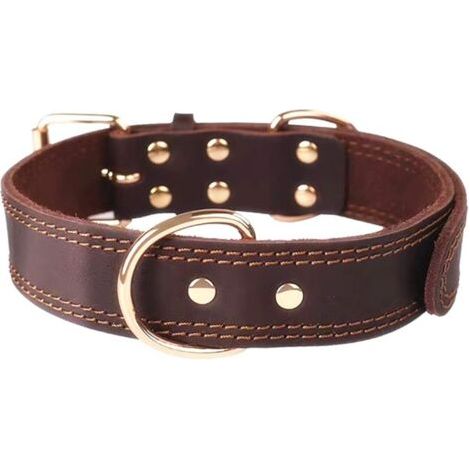 Pr Collier pour Chien en Cuir véritable/Colliers réglables en Cuir véritable Durable pour Petit X-Petit Chien Moyen Grand x-Grand (XL: Width 1.4",Neck 20-27"(46-64cm), Marron/Non personnalisé) (1/4)