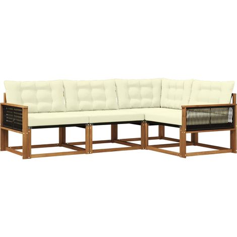 Set di divani da esterno con cuscino 4 pz  Salotto da Giardino Naturale e Crema (1/5)