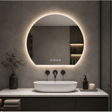 Runder LED-Badezimmerspiegel 80 cm, beschlagfrei, 3 Lichtfarben, Silber OKMYHOME (1/5)