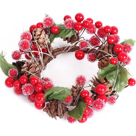 Guirlande De Noël Artificielle - Baies Rouges Et Pommes De Pin - Lumières Led Multicolores - Diamètre Extérieur 14 Cm - Pour Porte Fenêtre Ou Intérieur - 1 Pièce (1/5)