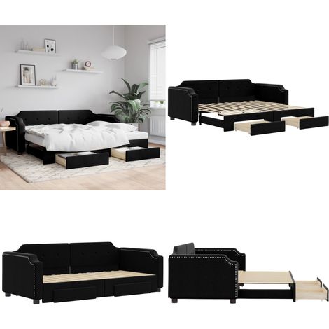 Lit de jour avec gigogne et tiroirs sans matelas noir 90x200 cm - Canapé Lit - Lit Gigogne - Meuble Multifonctionnel - Lit D'appoint - Rangements Intégrés - Home & Living (1/5)
