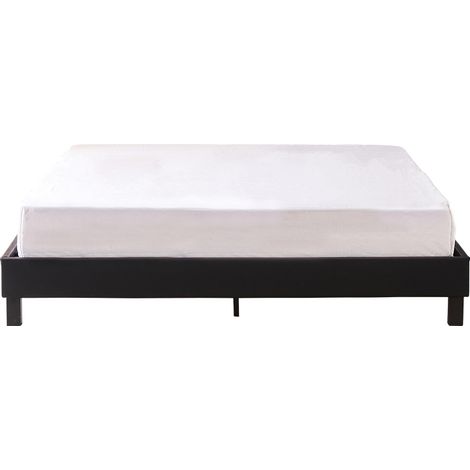 Designetsamaison – Lit noir 140x200 cm avec sommier à lattes – Simili cuir – Largeur 146 cm – Profondeur 209 cm – Design moderne pour chambre adulte