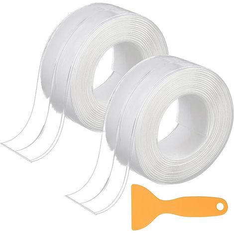 Lot de 2 rouleaux de bande d'étanchéité 38 mm x 3,2 m, autocollante en PVC imperméable pour cuisine, salle de bain, plafond, coutures, protection des bords, plinthe souple autocollante (1/5)