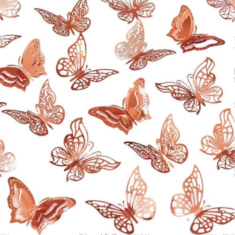 96 Schmetterlings-Wanddekorationen – 3D-Metallic-Aufkleber für Partys, Hochzeiten und Schlafzimmerdekoration, Roségold (1/5)