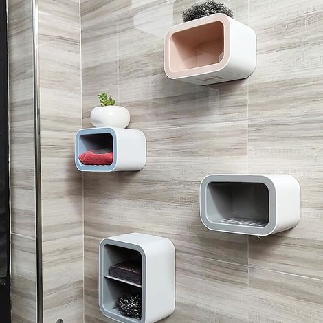 Porte-savon mural à ventouse pour WC, sans perçage, idéal pour les étudiants et les dortoirs. Style nordique, 1 niveau, rose. (1/5)