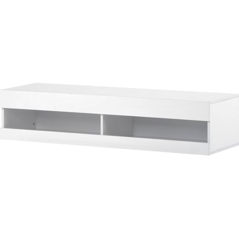 Meuble TV LED mural blanc avec éclairage intégré et rangement 140x40x30,5 cm (1/5)