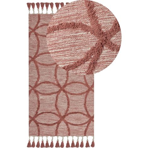 Tappeto in cotone trapunto a mano con motivo geometrico rosso 80 x 150 cm Kirsehir
