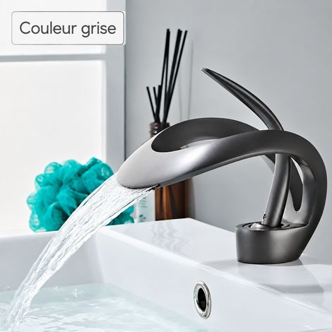 Mitigeur Lavabo Salle de Bain modèle bas cascade gris pistolet Cœur d'ange sans tuyaux d'arrivée d'eau – Livraison gratuite