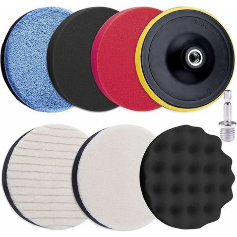 Kit 8 Tampons Polissage Voiture 125mm Mousse Éponge avec Adaptateur Perceuse M14 pour Lustrage et Cirage Professionnel (1/4)
