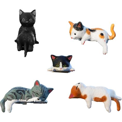 Lot de 5 statuettes de chats miniatures, accessoires pour tableau de bord de voiture, adorables décorations de chats en résine, décoration intérieure