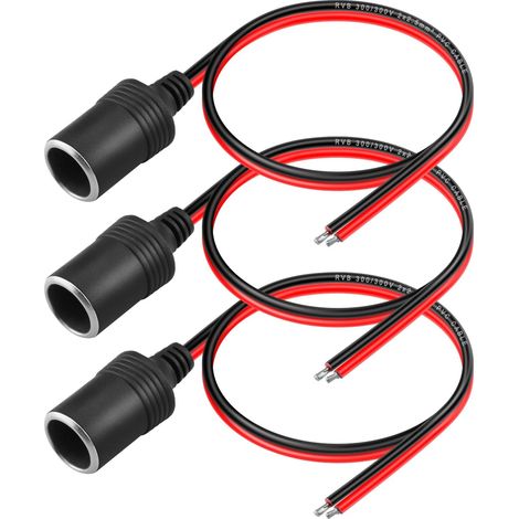 3 Pcs 14AWG Cigarette Lighter Female Socket with Bare Wire Tin Plated Cable,12V 24V Repair and Replacement Universal Car Cigarette Lighter Power Cable -1FT/30CM (1/5)