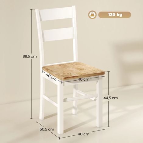 Lot de 2 chaises de cuisine en bois d'hévéa, dossier à barreaux courbés, finition blanche, pour salle à manger ou séjour (1/5)