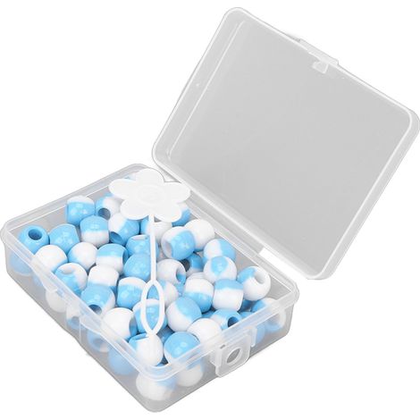 74 perles rondes en plastique pour tresses DIY, accessoires de coiffure, outils de tressage, bleu clair (1/5)
