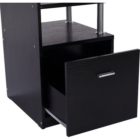 Bureau noir moderne 152x60x88cm avec tiroirs, étagères et clavier coulissant, table de travail en bois pour bureau à domicile (1/5)