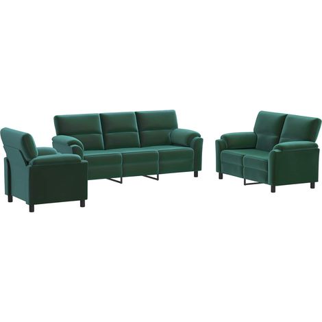 Set di divani 3 pcs Verde Scuro Velluto vidaXL