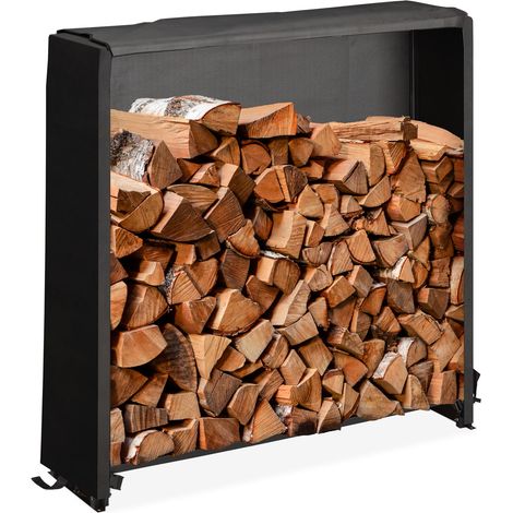 Relaxdays Kaminholzregal mit Abdeckung, für Holz ab 25 cm, Brennholzregal aus Eisen, HBT: 110 x 110 x 29 cm, schwarz