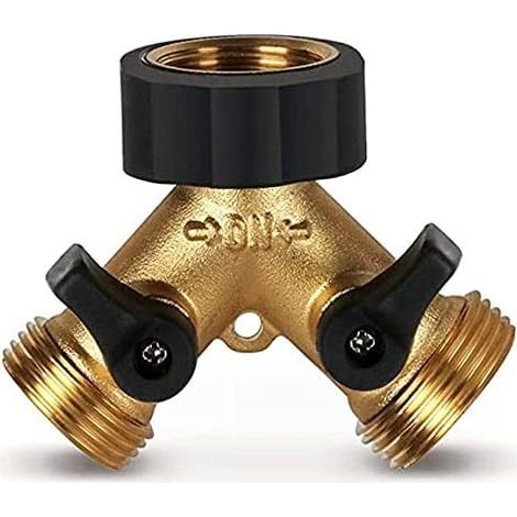 2-Wege-Y-Verteiler für Gartenschläuche, 3/4-Zoll-Wasserverteiler zum Anschluss von 2 Geräten, Messing (1/5)