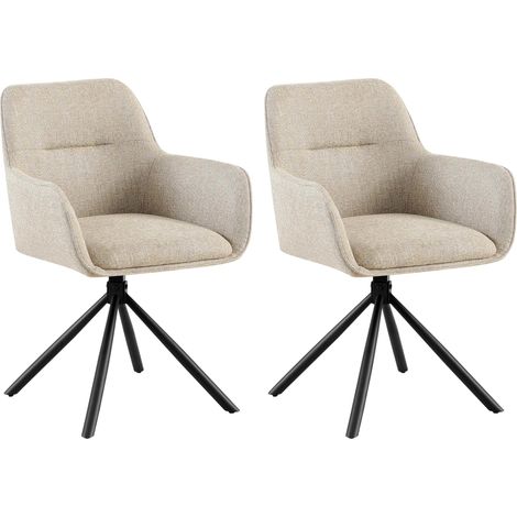 Lot de 2 chaises de salle à manger fauteuils pivotants 180° en tissu taupe avec accoudoirs et piètement métal noir 100007386 (1/3)