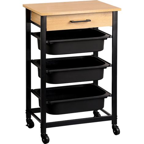 Desserte de cuisine bois décor chêne - 3 bacs amovibles - 47 x 37 x 81.5 cm - Livraison gratuite (1/5)