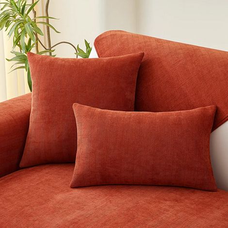 Housse de coussin carré 45 x 45 cm – Housse décorative en tissu uni pour canapé, dossier, lombaire ou appui, motif feuille d’érable rouge-brun – Vendue seule
