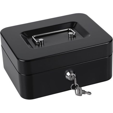 15 x 12 x 8cm(Noir) Caisse avec Serrure à clé, Tirelire portative en métal à Double Couche et 2 clés pour la sécurité (1/5)