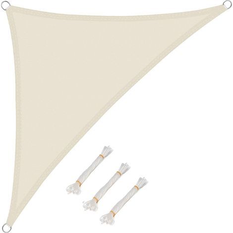 Voile d'ombrage Triangulaire 3x3x3 m Imperméable Anti 93% UV résistant à l'eau Protection Contre Le Vent Polyester avec Protection UV pour Jardin terrasse Camping Crème (1/5)