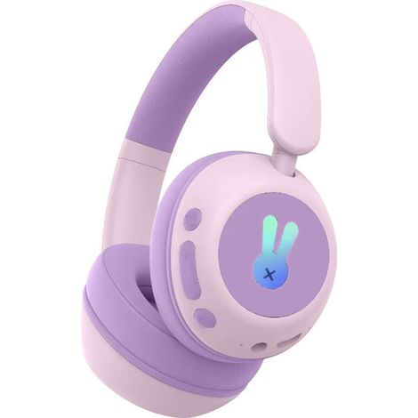 Pink Bluetooth earphones for kids, wireless over-ear style, with hearing protection and light effects, full over-ear des (1/3)