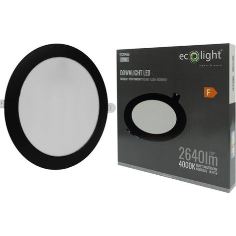 Luminaria empotrable redonda negra de 29,5 cm con LED integrado de 24 W, modelo Ecolight EC20466. (1/4)