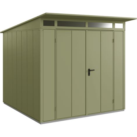 Hörmann Metall-Gerätehaus Berry Modern mit Pultdach Typ 2, 248 x 283 cm, schilfgrün, 7 m², 2-flüglige Tür (1/5)