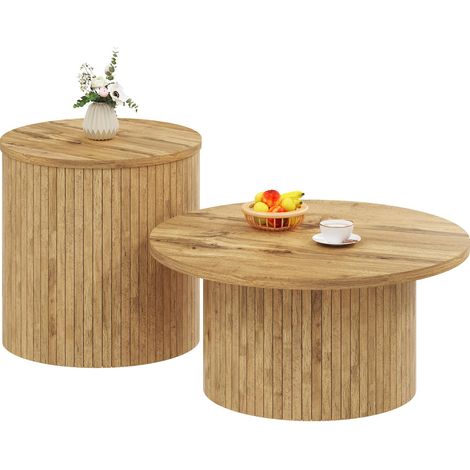 Table basse, table ronde double, table d'appoint avec plateaux en bois naturel. Table de salon multifonctionnelle (1/5)