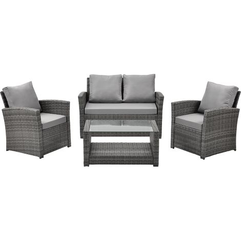 SVITA ROMA Polyrattan Set Sitzgruppe Lounge Tisch Garnitur Gartenmöbel Grau (1/5)