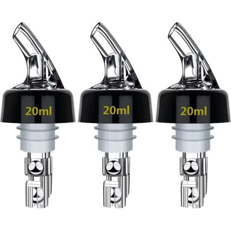 (20 ml) Lot de 3 becs verseurs doseurs imprimés pour bouteilles, verres à liqueur, vins, cocktails et whiskies. Distributeur pour barman. (1/5)