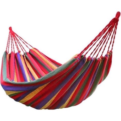 Hamac de jardin Portable en toile, lit de Camping suspendu, porche, arrière-cour, balançoire intérieure et extérieure, rouge (1/5)
