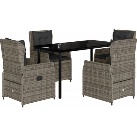 Set comedor de jardín 5 piezas con cojines ratán sintético gris vidaXL (1/5)