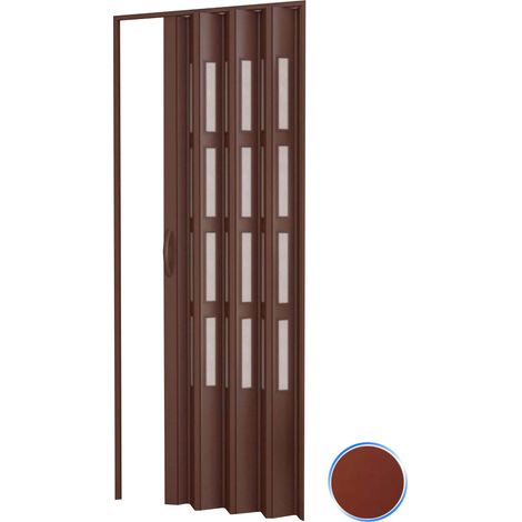 Puerta plegable de interior en kit con vidrios de PVC mod. Sonia Caoba 82x210 cm