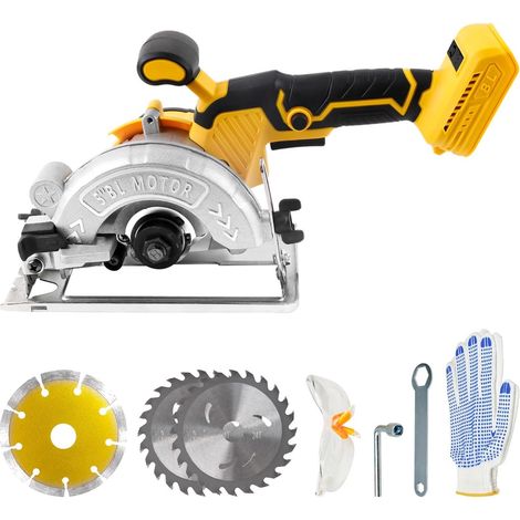 Scie circulaire sans fil scie circulaire électrique pour 20 V, 1000 W 6200 tr/min avec 3 lames de scie de 125 mm, biseau 0-45°, profondeur de 32 mm pour bois, métal souple, plastique (1/5)