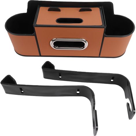 Organisateur de siège arrière de voiture avec porte-gobelet, distributeur de mouchoirs et crochets, boîte de rangement multifonctionnelle pour SUV, camionnette et berline (marron) (1/5)