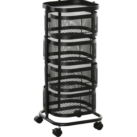 CHICFURN Carrito de cocina 33x33x77 cm acero negro 4 niveles con ruedas sin montaje (1/5)
