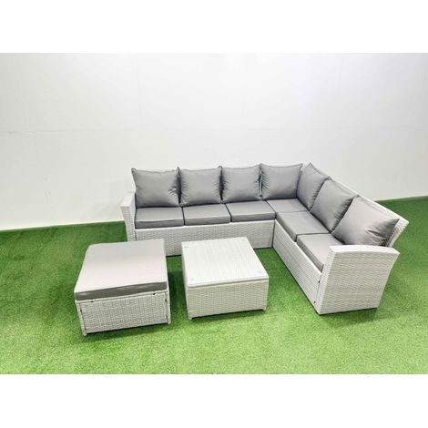 Fimous Garden Outdoor PE Rattan Furniture Set 7 Seater Rattan Garden Sofa Set with Square Coffee Table Light Grey Mixed (1/4)