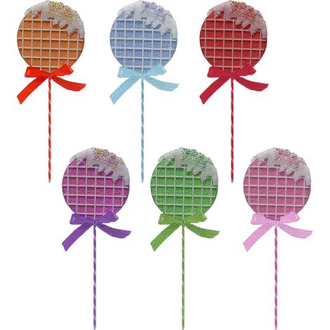 Set di 6 Lecca Lecca Grandi Decorazioni per Albero di Natale e Feste H40 cm con Bastoncino in Legno e fiocchetto (1/4)