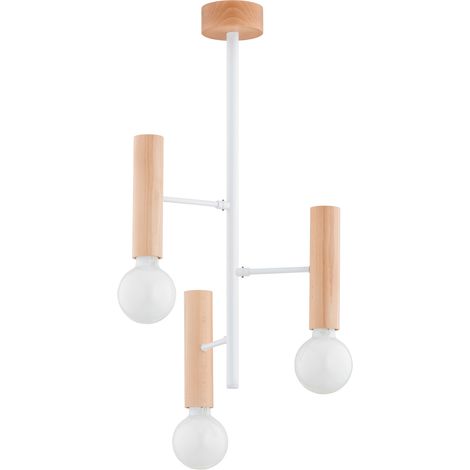 Suspension minimaliste bois clair blanc 3xE27 Alfa (1/3)