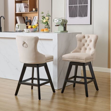 Chaise pivotante en velours beige, assise confortable OKMYHOME (1/5)