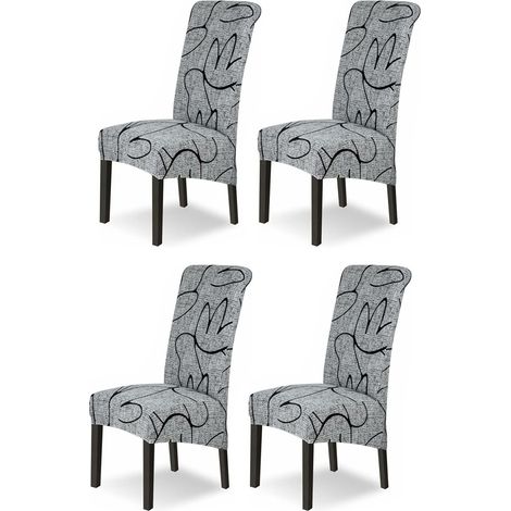 Lot de 4 housses de chaise, tissu extensible polyester, amovible et lavable, pour salle à manger, cuisine, hôtel (1/5)