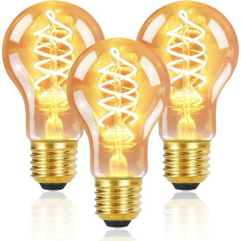 ZMH 3 Ampoules LED E27 Vintage Edison, A60 4W eq 40W Blanc chaud 2200K Ampoule à filament économie d'énergie pour Maison hôtel (1/5)