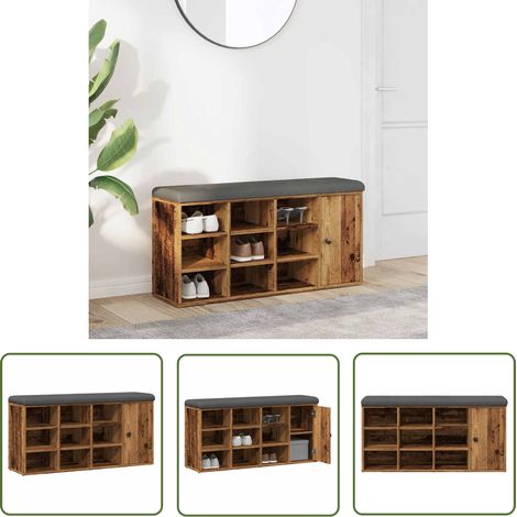 vidaXL Banc à chaussures vieux bois 102x32x50 cm bois d'ingénierie (1/5)