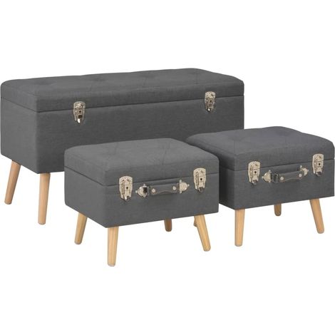 Hocker mit Stauraum 3 Stk. Dunkelgrau Stoff