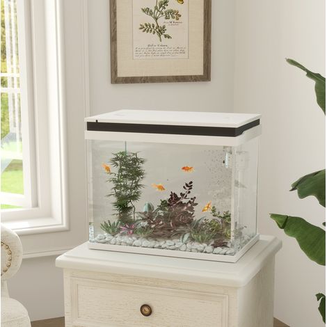 Aquarium en verre 48x30x41 cm blanc 41 L avec LED et filtration, pour petits espaces – MEUBLIV (1/5)