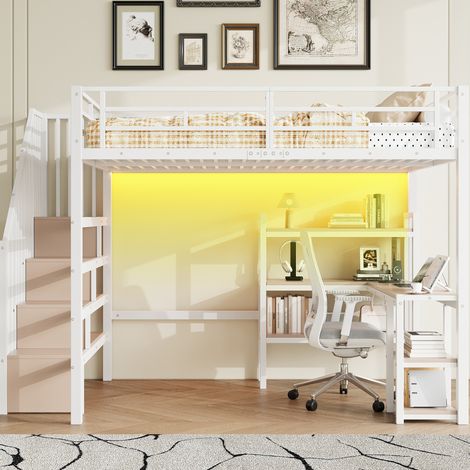 Bett Hochbett mit Schreibtisch Stauraum 140x200 HAVRYA (1/5)