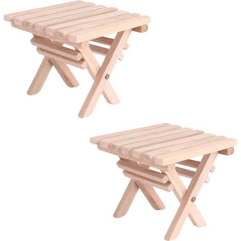 Modèles de tables pliantes miniatures décoratives (lot de 2), idéaux pour une mini décoration de paysage. Couleur marron clair. Convient aux enfants. (1/5)